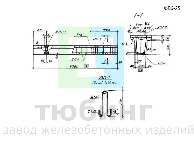 Железобетонная фундаментная балка ФБ6-25 по серии 1.415-1, вып.1