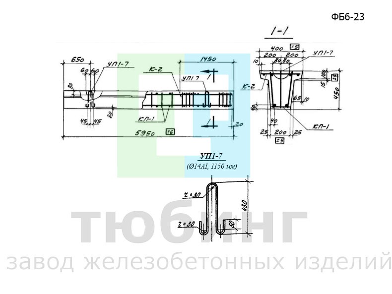 Железобетонная фундаментная балка ФБ6-23 по серии 1.415-1, вып.1