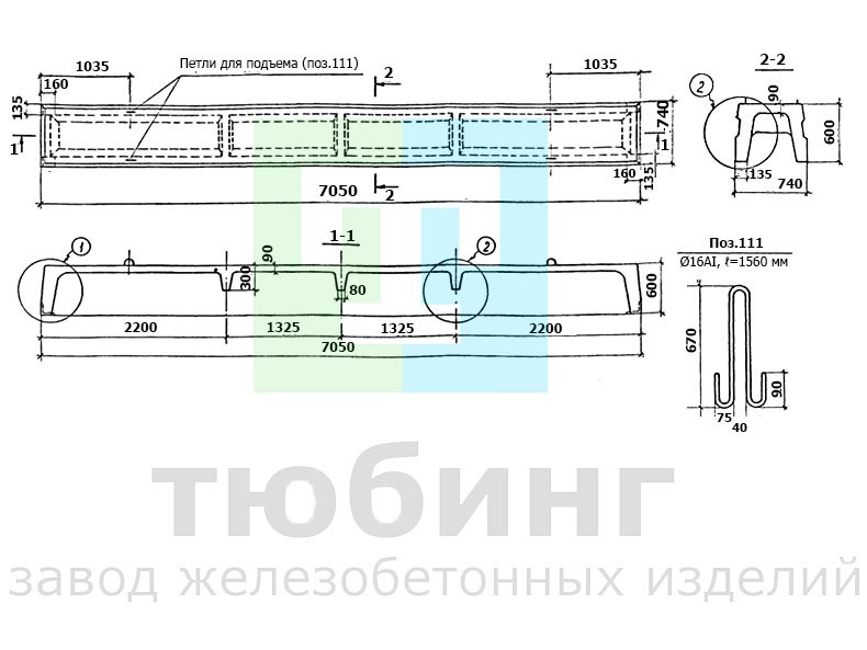 Плита перекрытия П5-1,2,3,4 для подвальных помещений производственного назначения по серии ТКП-73