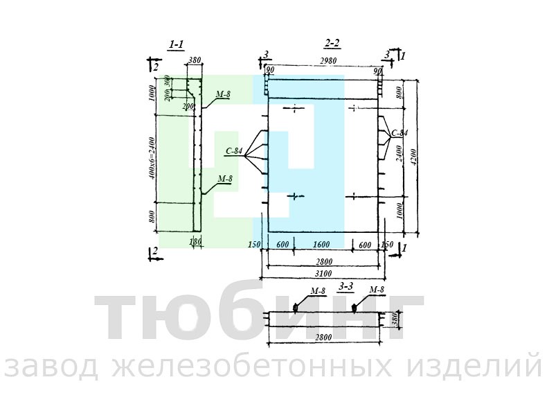 Панель стеновая ПБ1-42-1 по серии 3.900-2, вып.2