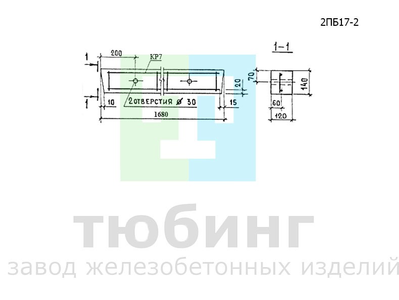 Перемычка брусковая 2ПБ17-2 по серии 1.038.1-1, вып.1