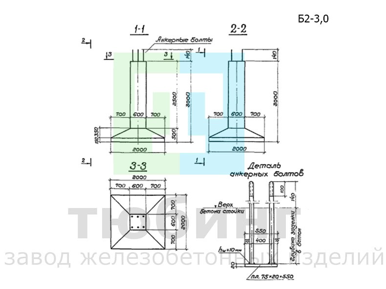 Блок фундамента Б2-3,0 по серии 3.501.2-123, вып.3
