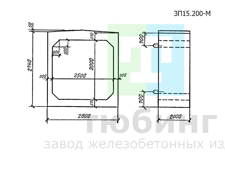 Звено ЗП15.200-М прямоугольных труб для особо суровых климатических условий по серии 3.501.1-177.93, вып.1-2