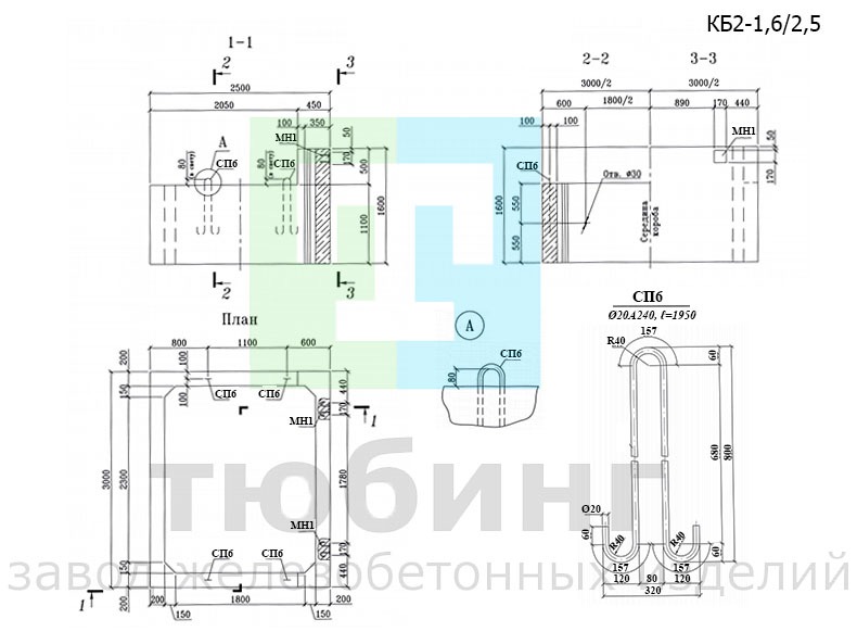 Короб железобетонный КБ2-1,6/2,5 по шифру 2208-К.2