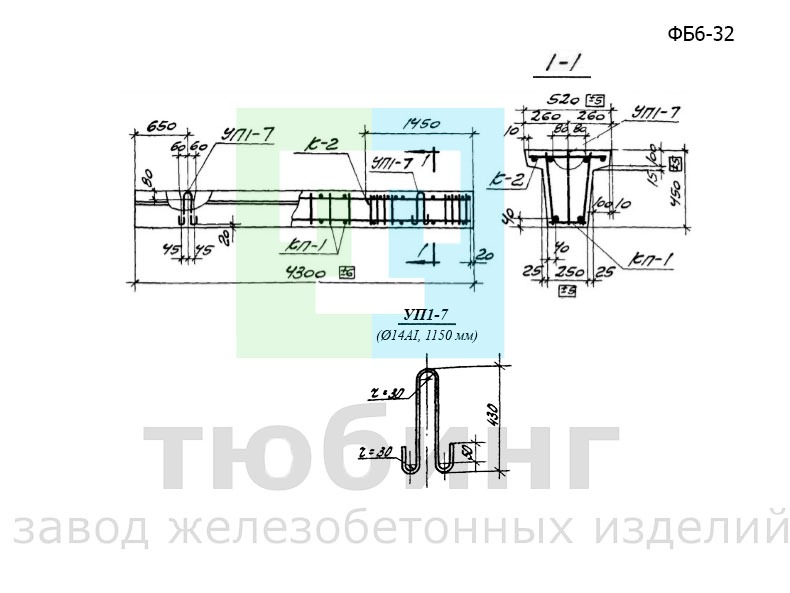 Железобетонная фундаментная балка ФБ6-32 по серии 1.415-1, вып.1