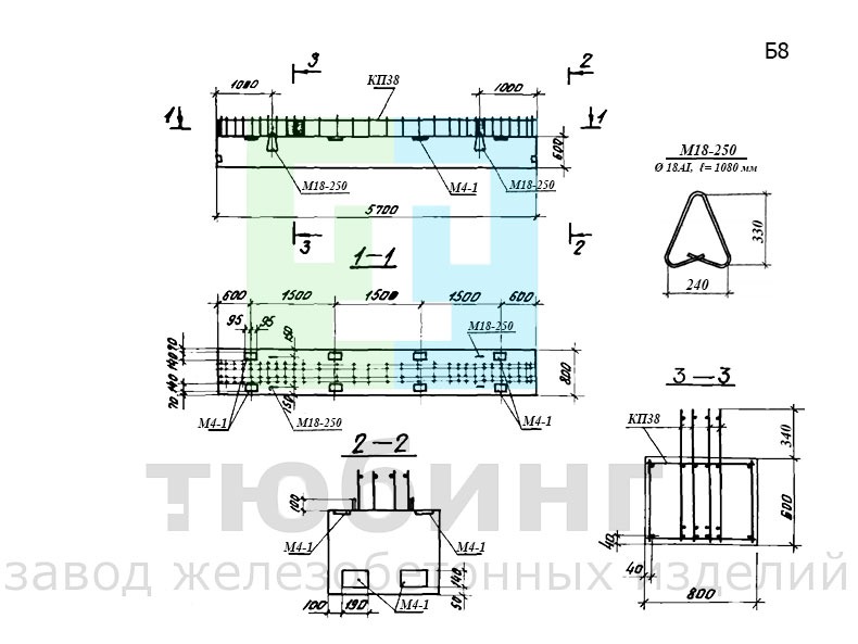  Железобетонная балка Б8 по серии У-01-01/80, вып.1