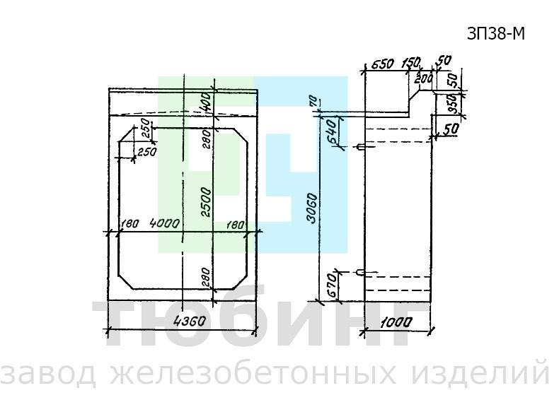 Звено ЗП38-М прямоугольных труб для особо суровых климатических условий по серии 3.501.1-177.93, вып.1-2