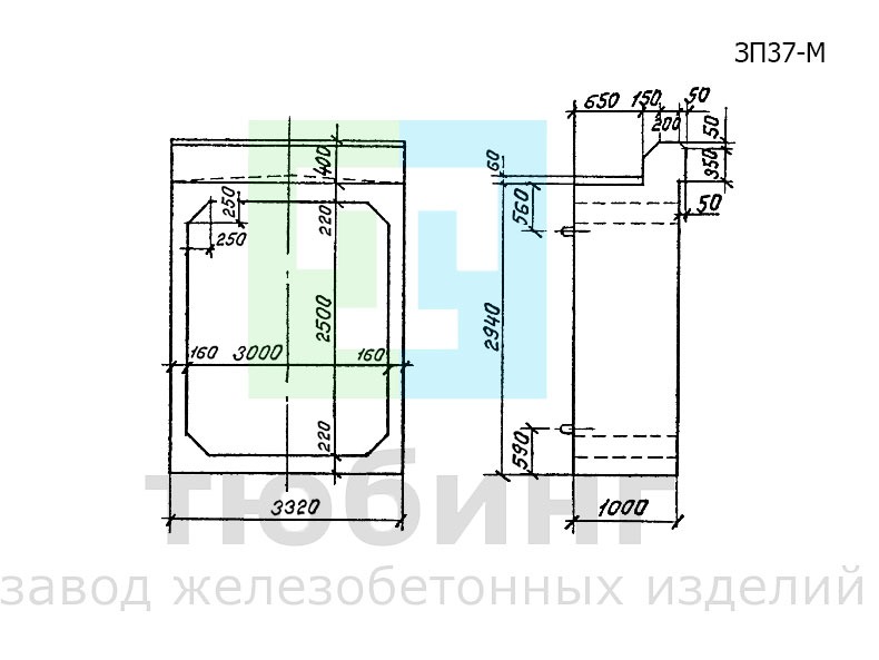 Звено ЗП37-М прямоугольных труб для особо суровых климатических условий по серии 3.501.1-177.93, вып.1-2