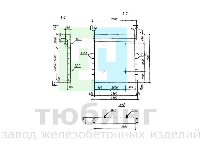 Панель стеновая ПБ1-36-1 по серии 3.900-2, вып.2