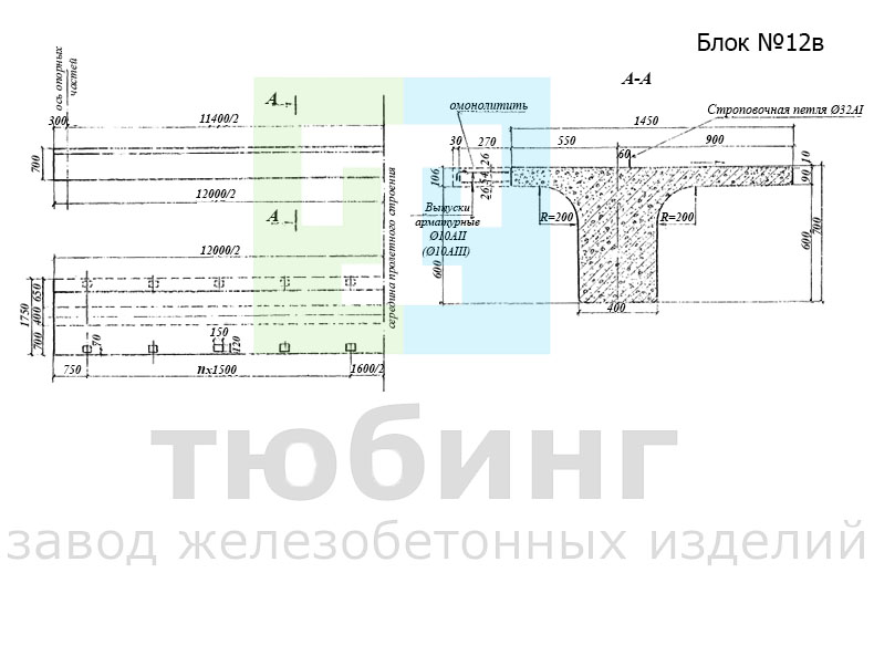 Балка пролетного строения. Блок №12в по серии 3.501-96