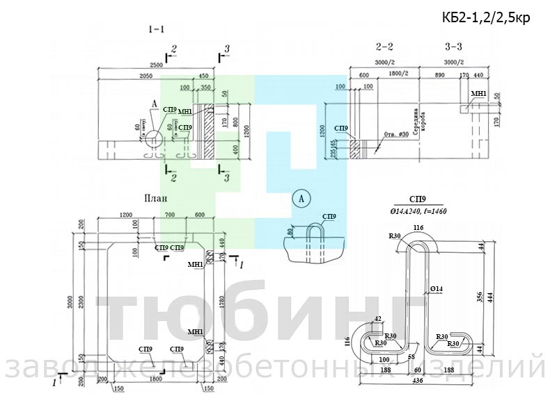 Короб железобетонный КБ2-1,2/2,5кр по шифру 2208-К.2