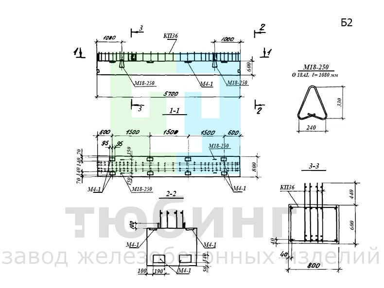  Железобетонная балка Б2 по серии У-01-01/80, вып.1